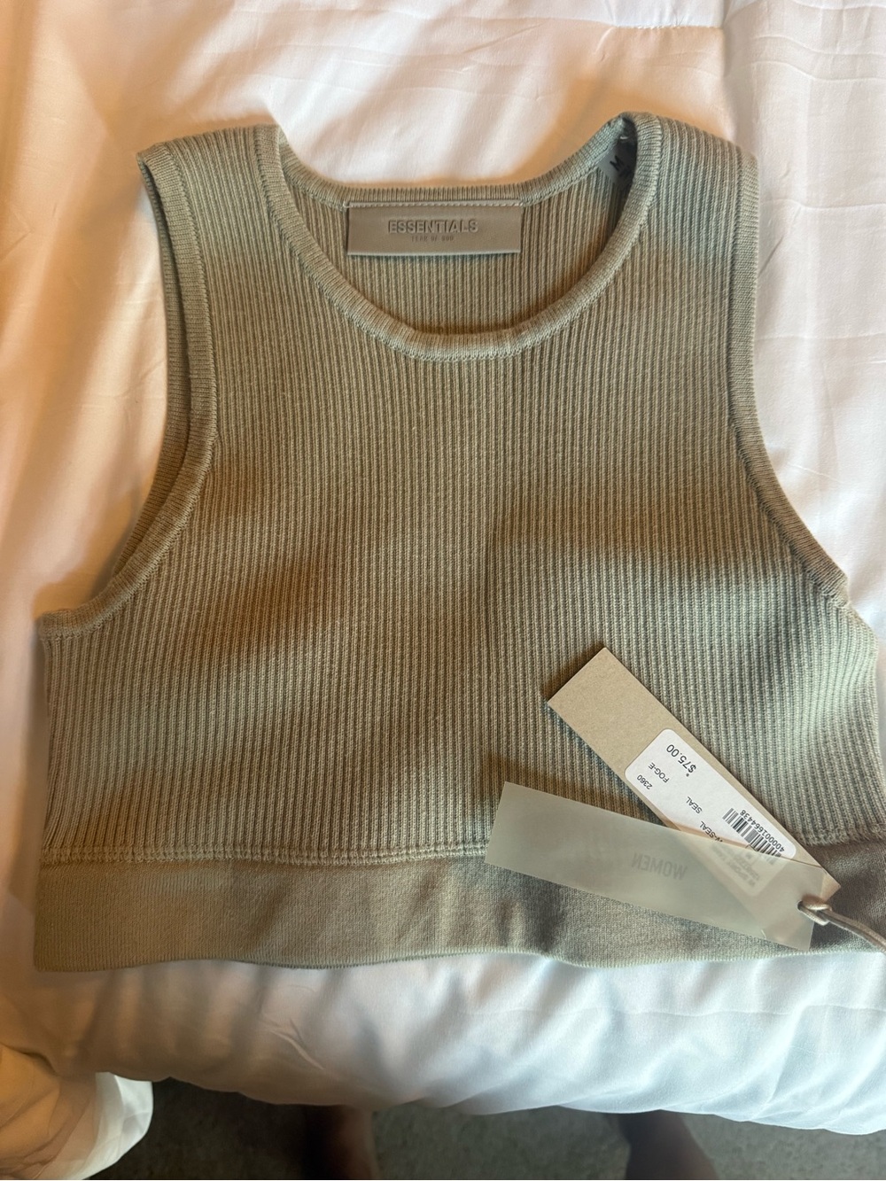 Essentials Ribbed Crop Tank in Olive Green